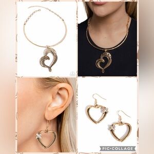 Gold Heart Fashion Jewelry Necklace and Earring Set